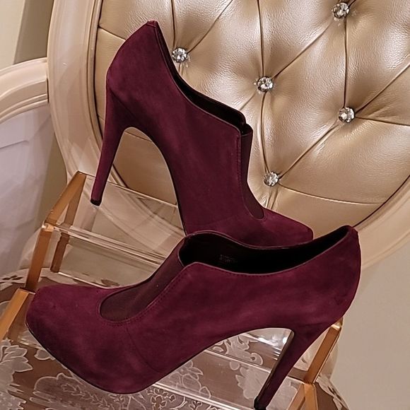 BCBG Priyah Burgundy Suede Booties - Picture 2 of 16